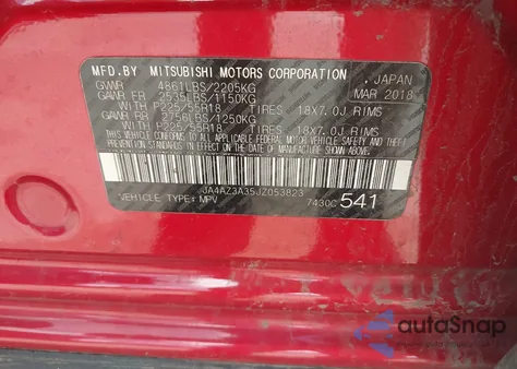 2018 Mitsubishi Outlander Es from USA, damaged, VIN JA4AZ3A35JZ053823